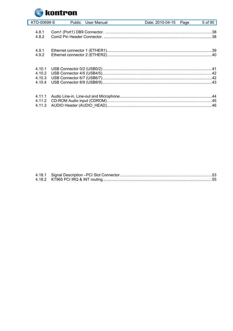 Kt965 family | Kontron KT965 Series User Manual | Page 5 / 90