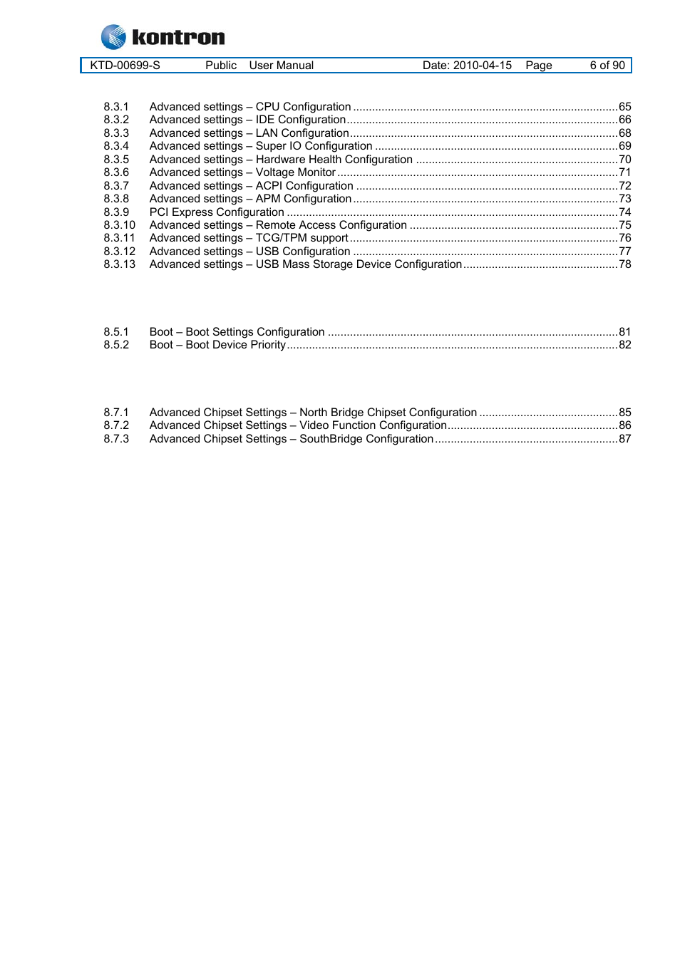 Kt965 family | Kontron KT965 Series User Manual | Page 6 / 90