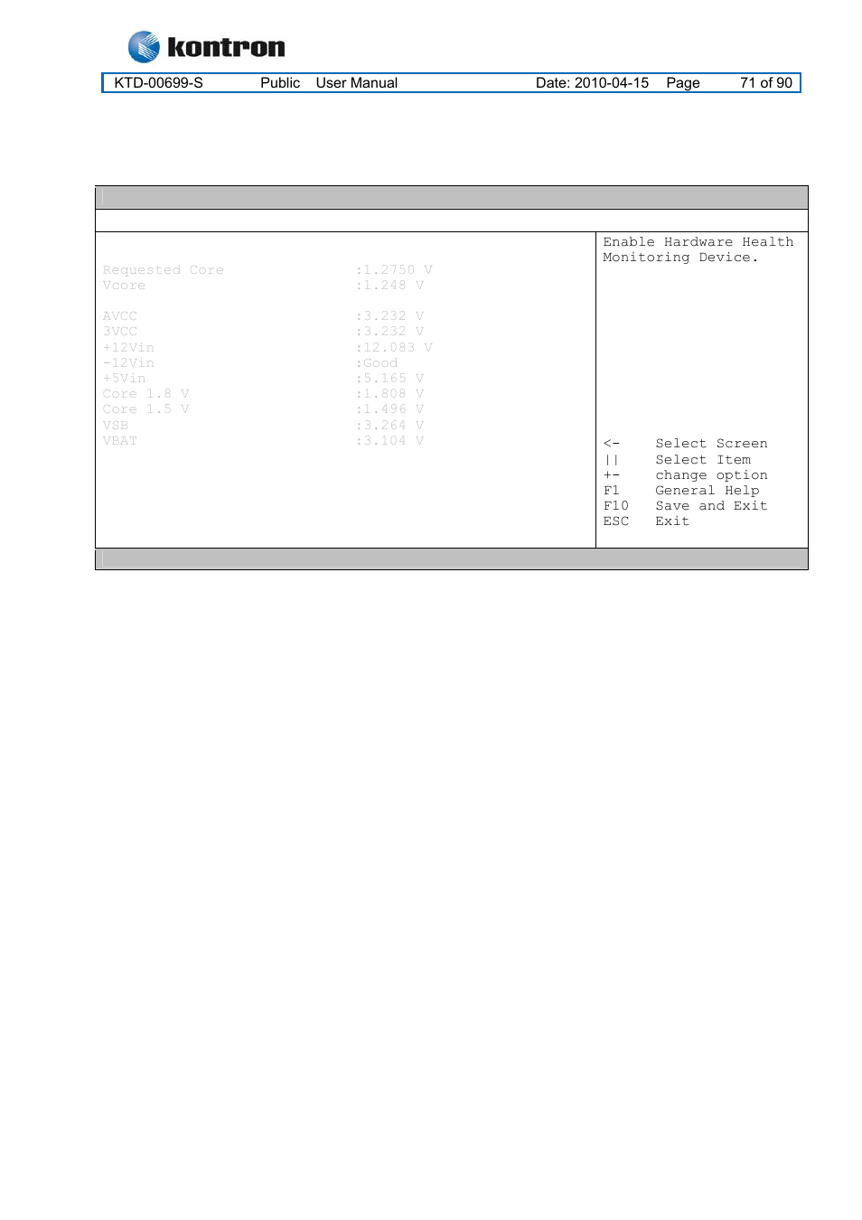 6 advanced settings – voltage monitor, Kt965 family | Kontron KT965 Series User Manual | Page 71 / 90