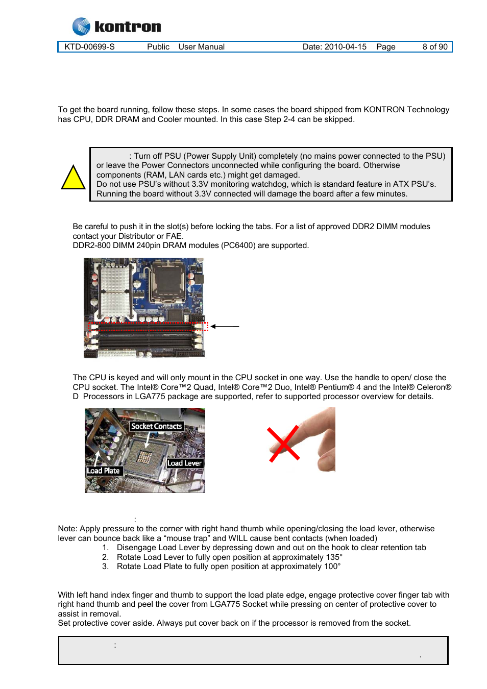 Installation procedure, 1 installing the board, Kt965 family | Installing the board | Kontron KT965 Series User Manual | Page 8 / 90