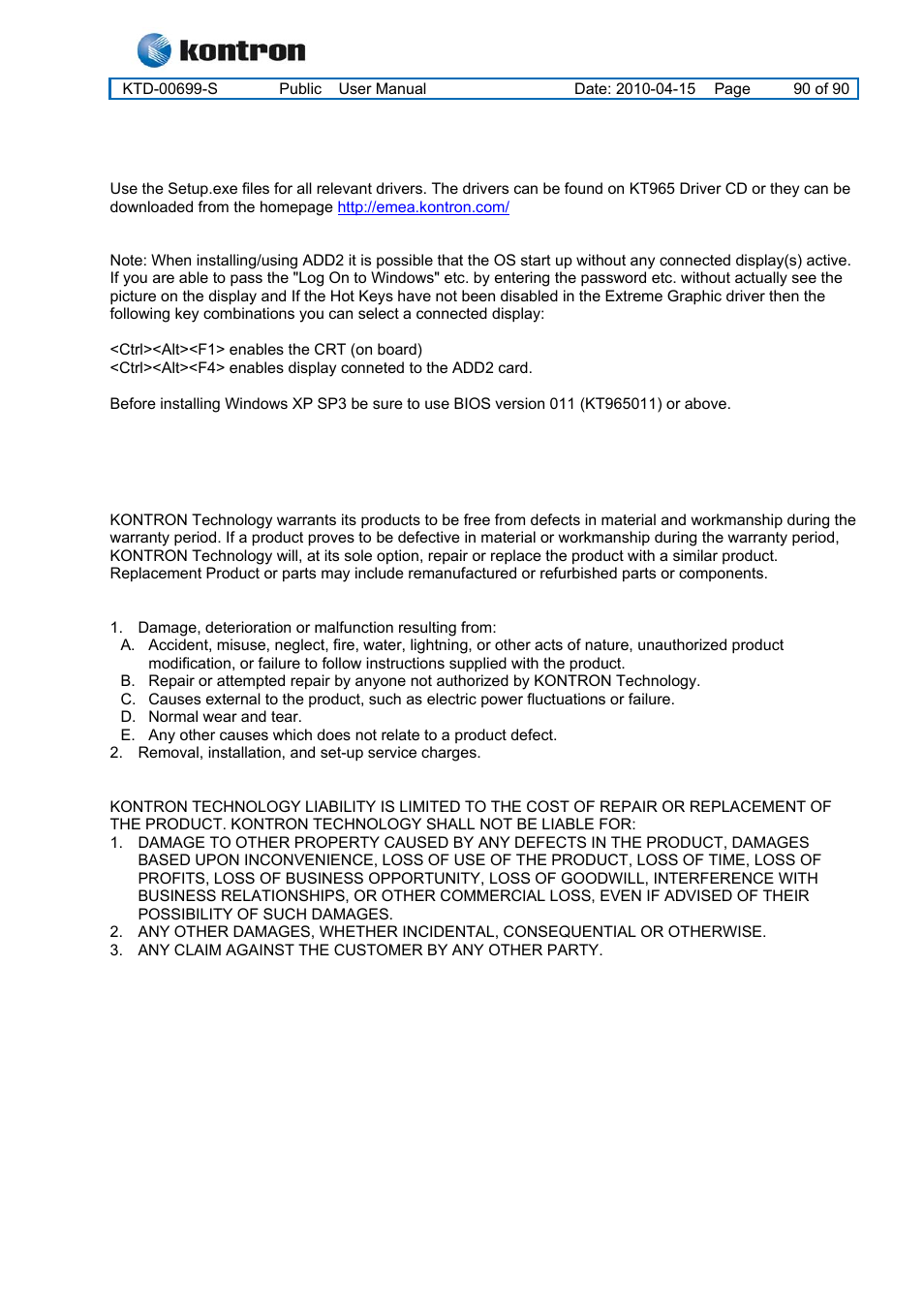 Os setup, Warranty, Kt965 family | Kontron KT965 Series User Manual | Page 90 / 90