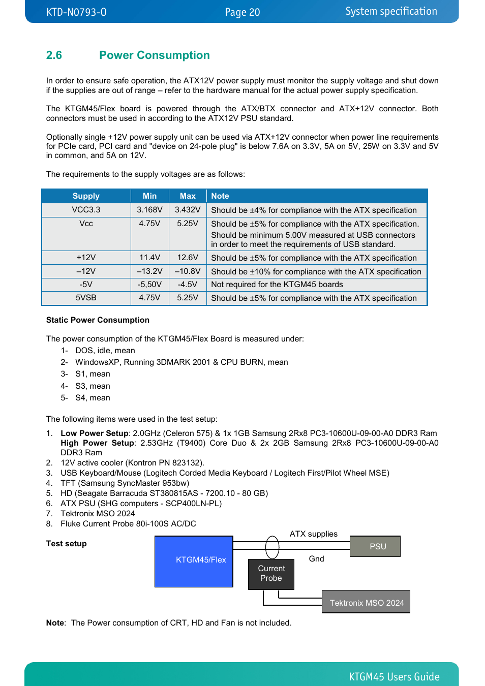 6 power consumption, Power consumption, System specification | Kontron KTGM45-mITX User Manual | Page 20 / 101