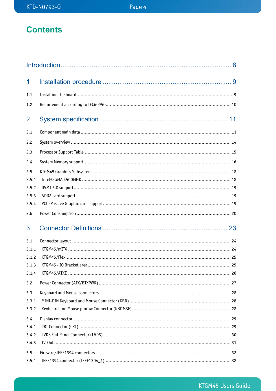 Kontron KTGM45-mITX User Manual | Page 4 / 101