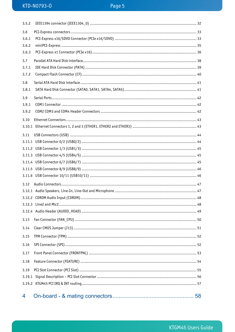 On-board - & mating connectors | Kontron KTGM45-mITX User Manual | Page 5 / 101