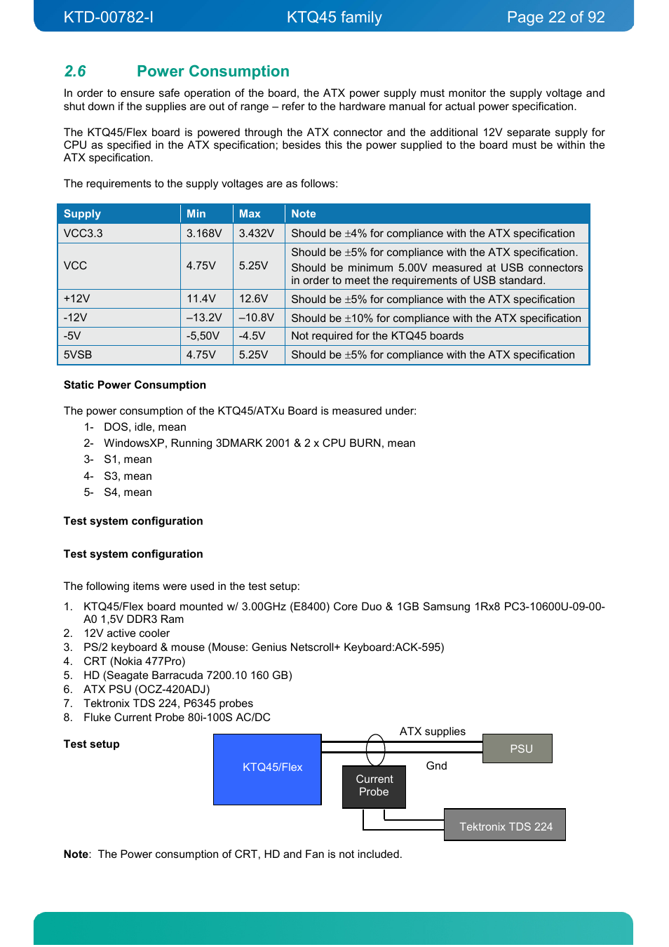 6 power consumption, Power consumption | Kontron KTQ45-FLEX User Manual | Page 22 / 92