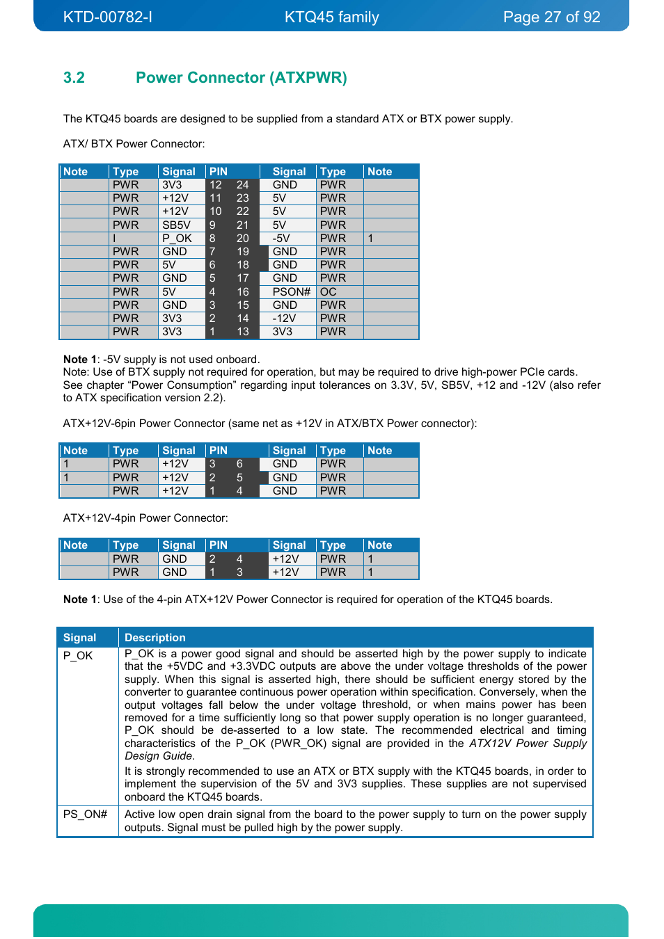 2 power connector (atxpwr), Power connector (atxpwr) | Kontron KTQ45-FLEX User Manual | Page 27 / 92