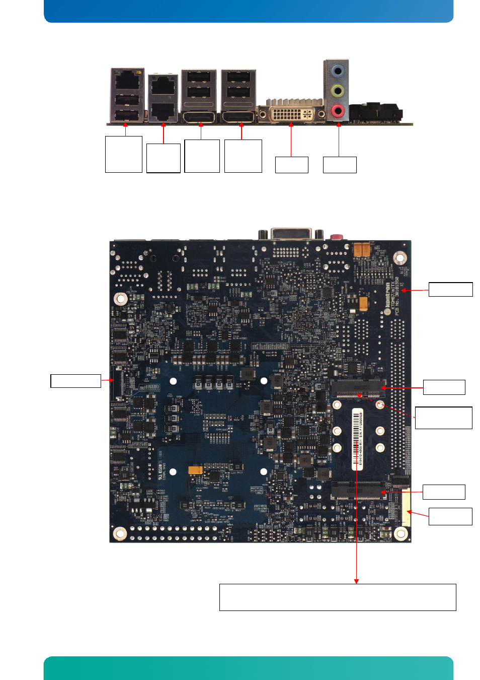 2 ktqm67/mitx – io bracket area, 3 ktqm67/mitx - backside, Ktqm67/mitx – io bracket area | Ktqm67/mitx - backside, Connector location | Kontron KTQM67-mITX User Manual | Page 31 / 148