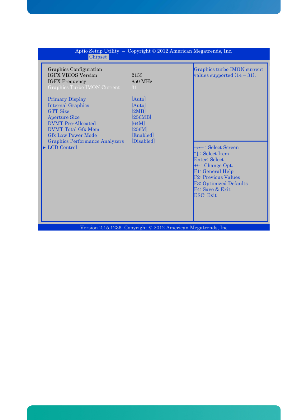 Graphics configuration, Bios - chipset | Kontron KTQ67-FLEX MED User Manual | Page 107 / 129