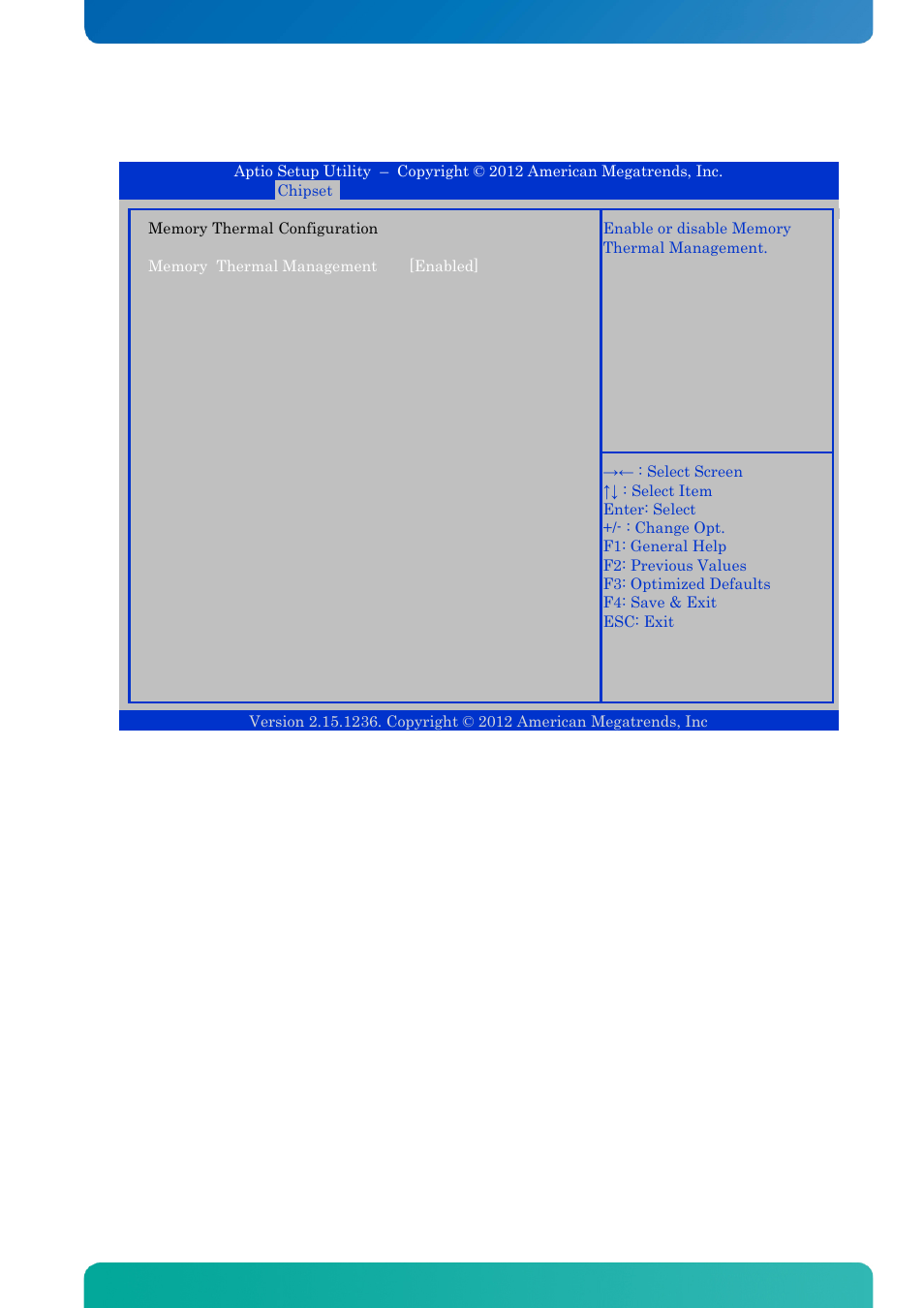 Memory thermal configuration, Bios - chipset | Kontron KTQ67-FLEX MED User Manual | Page 118 / 129
