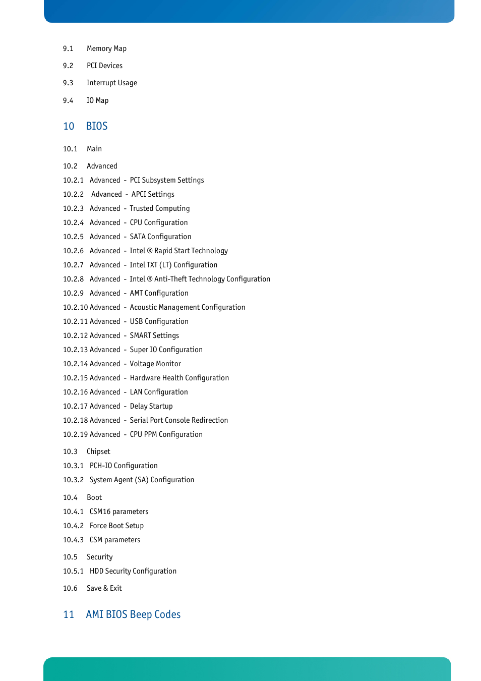 Bios, Ami bios beep codes | Kontron KTQ77-FLEX User Manual | Page 6 / 141