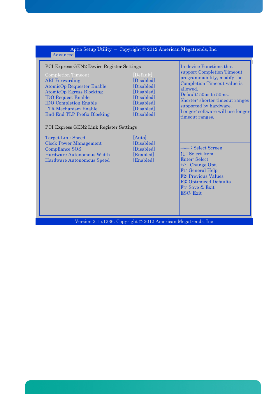 2 pci express gen 2 settings, Bios - advanced | Kontron KTQ77-FLEX User Manual | Page 72 / 141