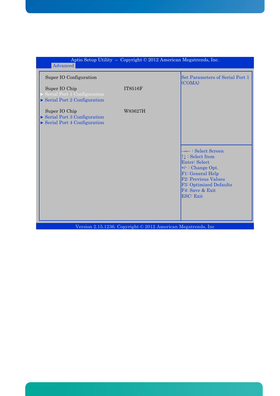 13 advanced - super io configuration, Advanced - super io configuration, Bios - advanced | Kontron KTQ77-FLEX User Manual | Page 91 / 141