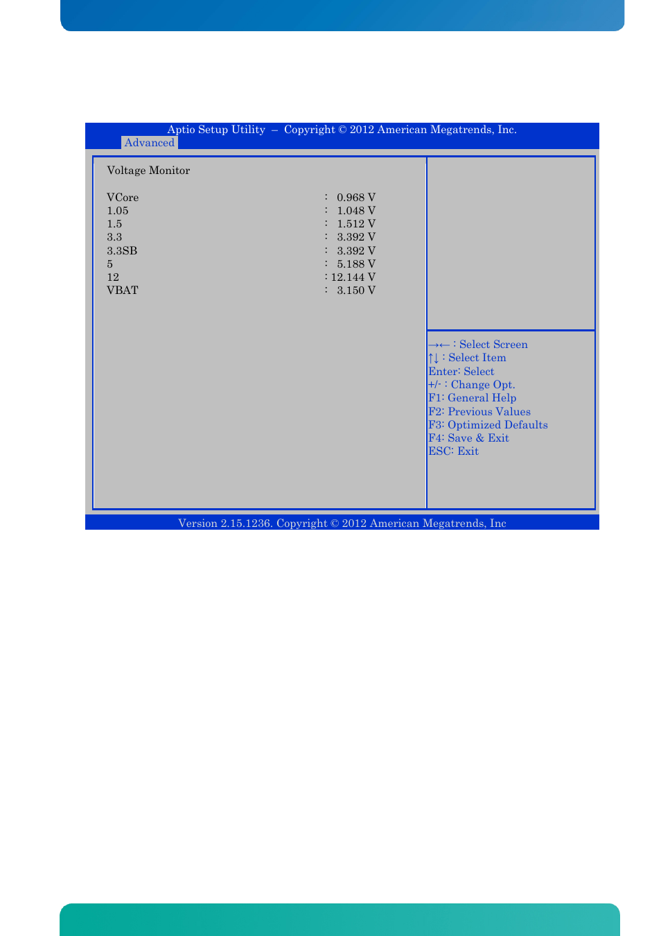 14 advanced - voltage monitor, Advanced - voltage monitor, Bios - advanced | Kontron KTQ77-FLEX User Manual | Page 96 / 141