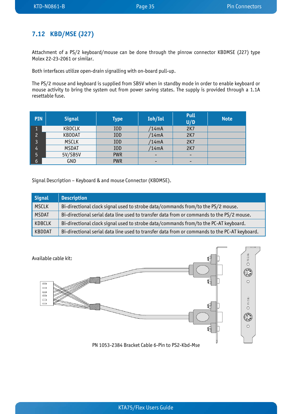 12 kbd/mse (j27), Kbd/mse (j27) | Kontron KTA75-FLEX User Manual | Page 43 / 90