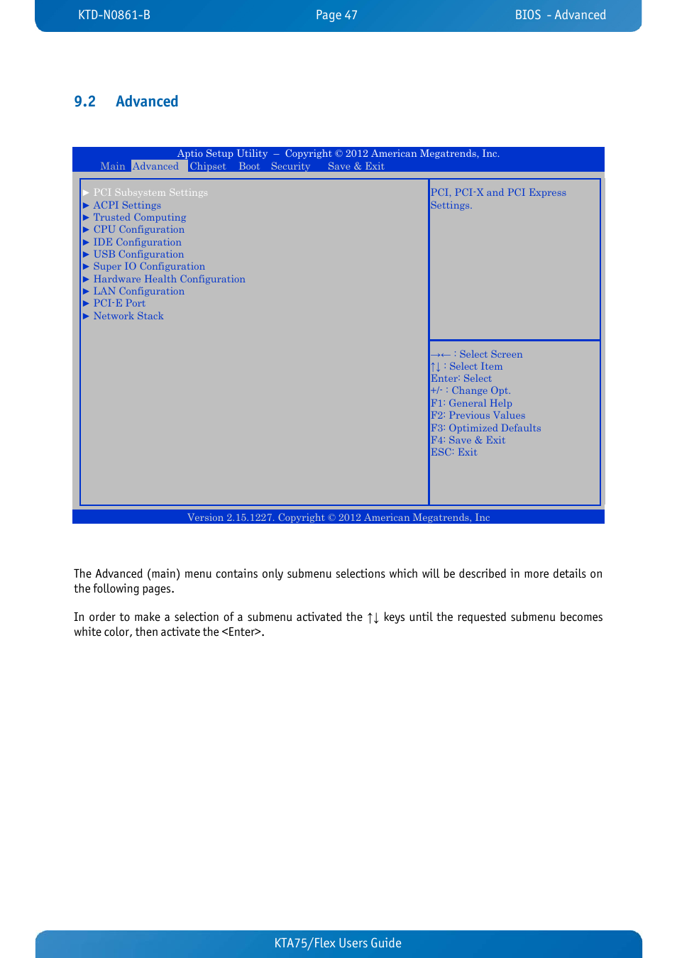 2 advanced, Advanced, Kta75/flex users guide kta70m/mitx users guide | Kontron KTA75-FLEX User Manual | Page 55 / 90