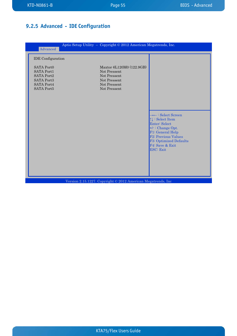 5 advanced - ide configuration, Advanced - ide configuration, Kta75/flex users guide kta70m/mitx users guide | Kontron KTA75-FLEX User Manual | Page 63 / 90