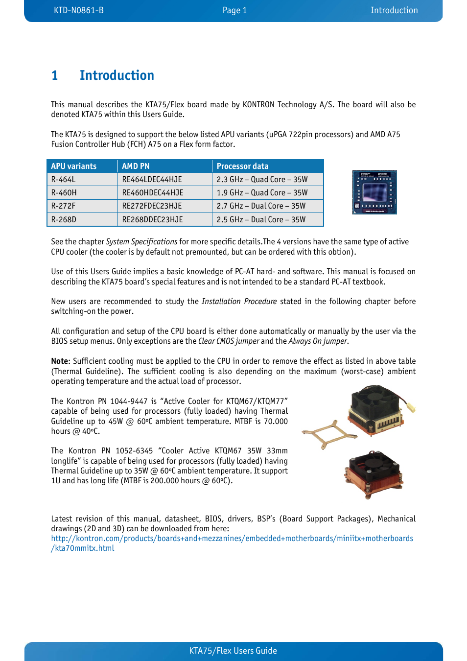1 introduction, Introduction, 1introduction | Kontron KTA75-FLEX User Manual | Page 8 / 90