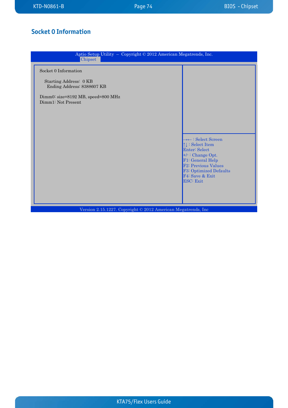 Socket 0 information, Kta75/flex users guide kta70m/mitx users guide | Kontron KTA75-FLEX User Manual | Page 82 / 90