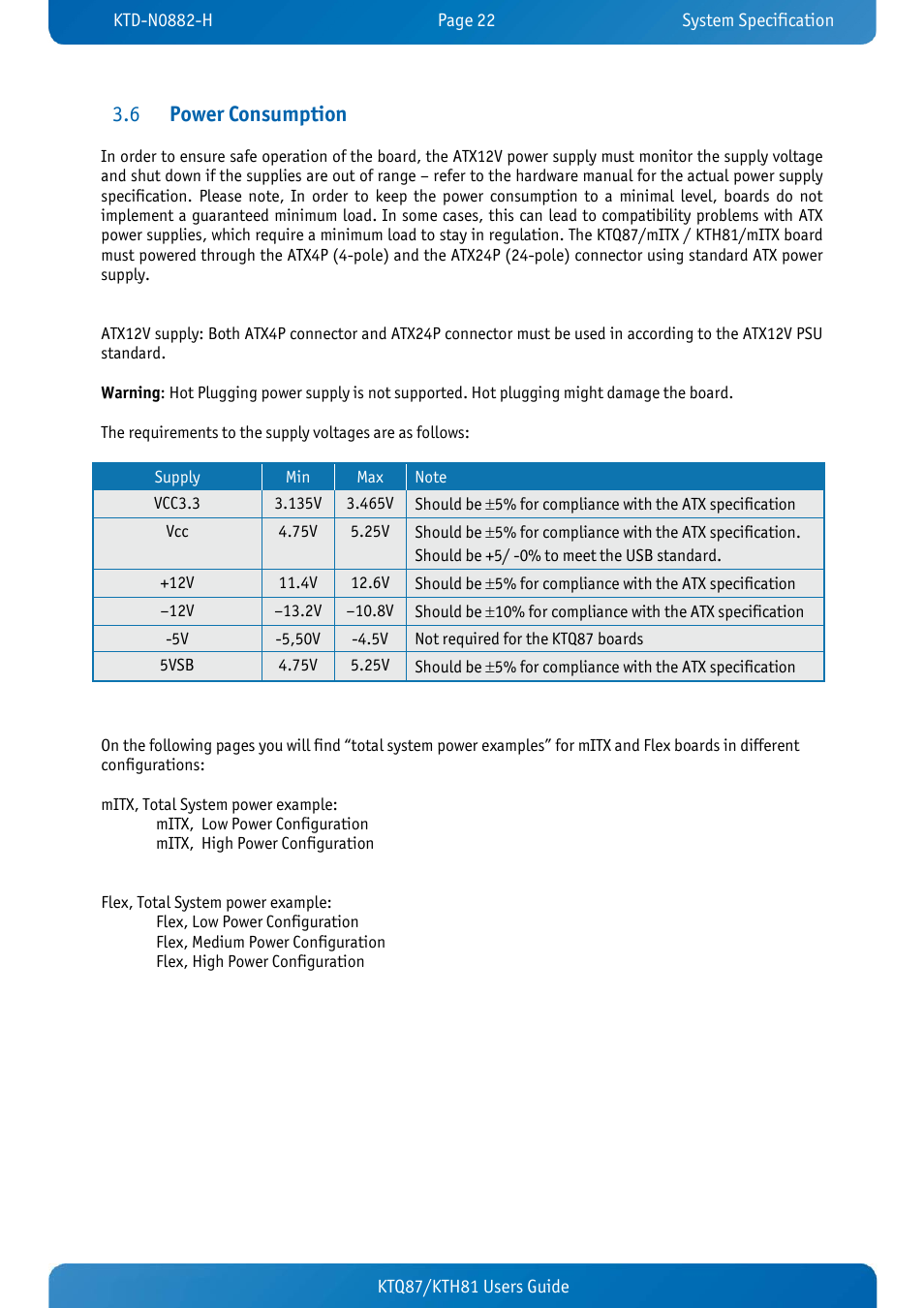 6 power consumption, Power consumption | Kontron KTH81-mITX User Manual | Page 22 / 98