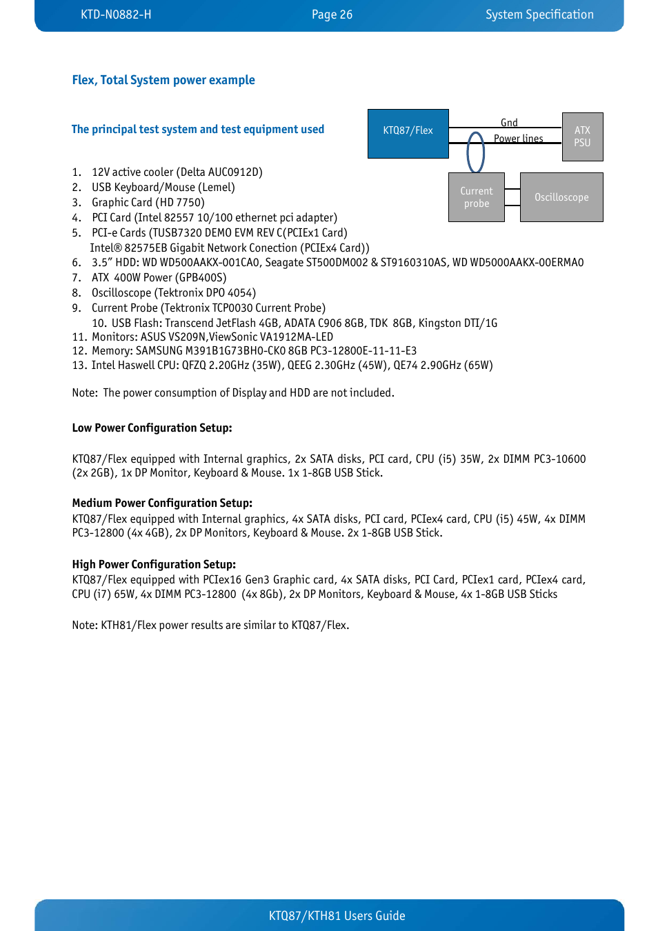 Flex, total system power example, The principal test system and test equipment used | Kontron KTH81-mITX User Manual | Page 26 / 98