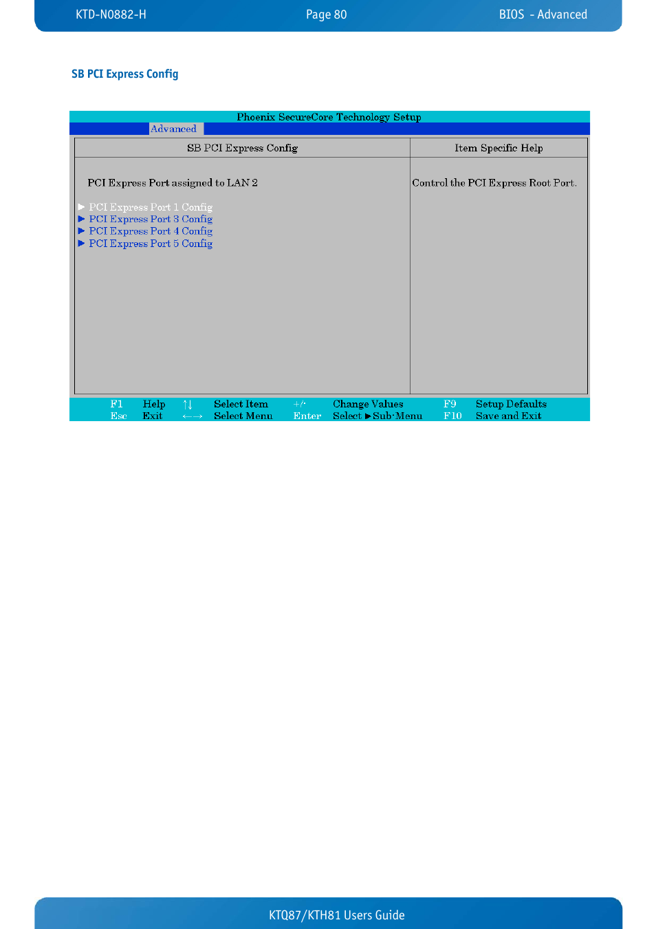 Sb pci express config, Ktq87/kth81 users guide | Kontron KTH81-mITX User Manual | Page 80 / 98