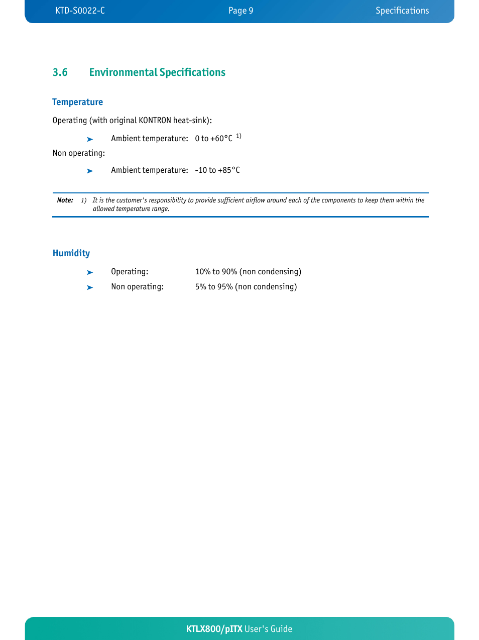 Ions, 6 environmental specificat | Kontron KTLX800-pITX User Manual | Page 14 / 66