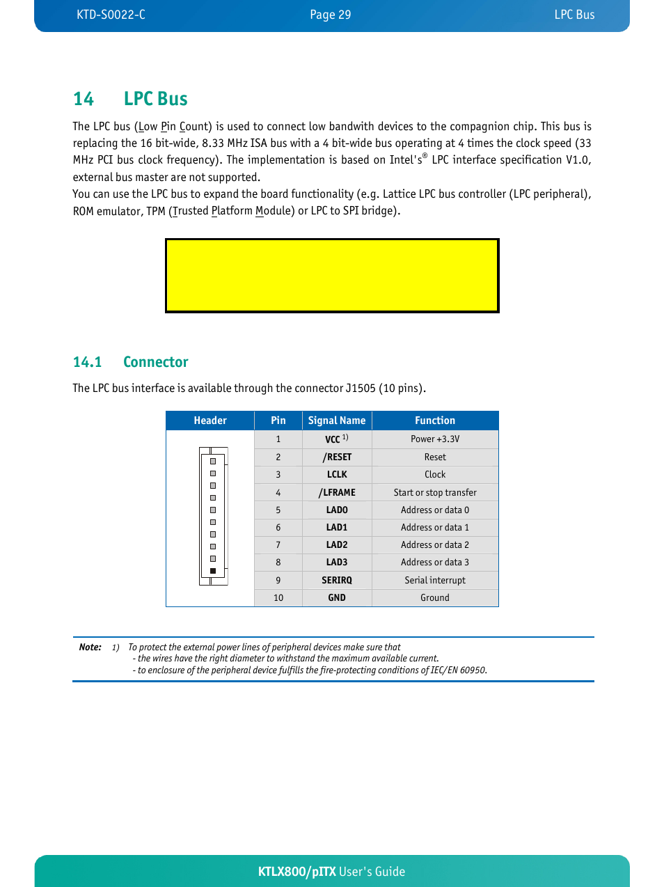 14 lpc bus, 1 connector | Kontron KTLX800-pITX User Manual | Page 34 / 66