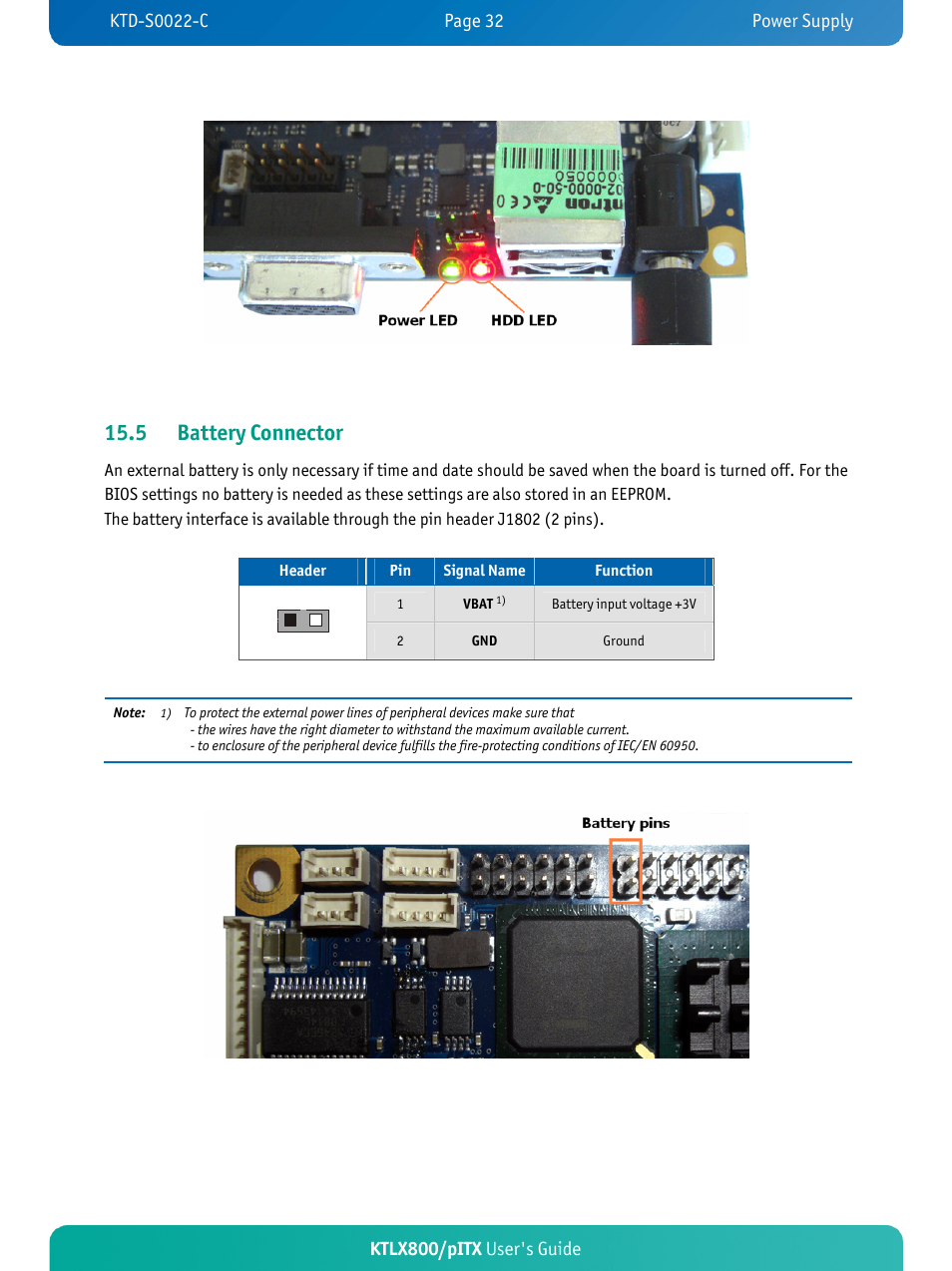 5 battery connector, Ktlx800/pitx user's guide | Kontron KTLX800-pITX User Manual | Page 37 / 66
