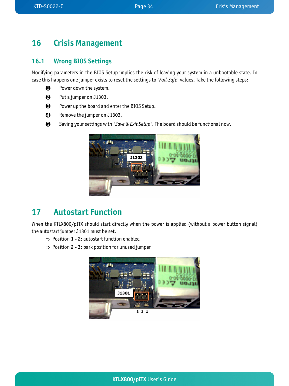 16 crisis management, 17 autostart function, Wrong bios settings | Kontron KTLX800-pITX User Manual | Page 39 / 66