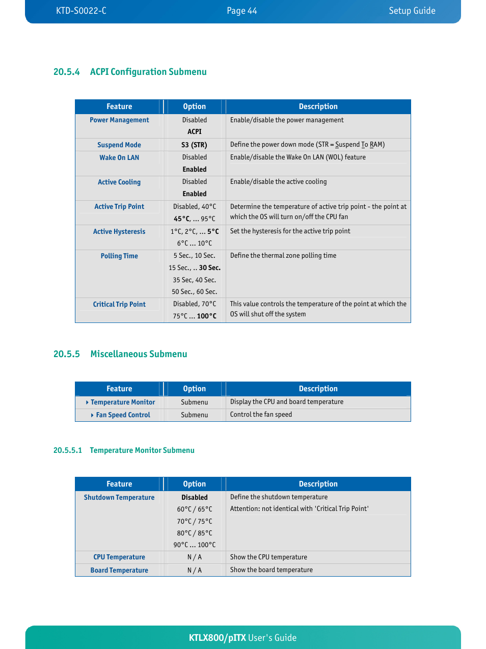 5 miscellaneous submenu | Kontron KTLX800-pITX User Manual | Page 49 / 66