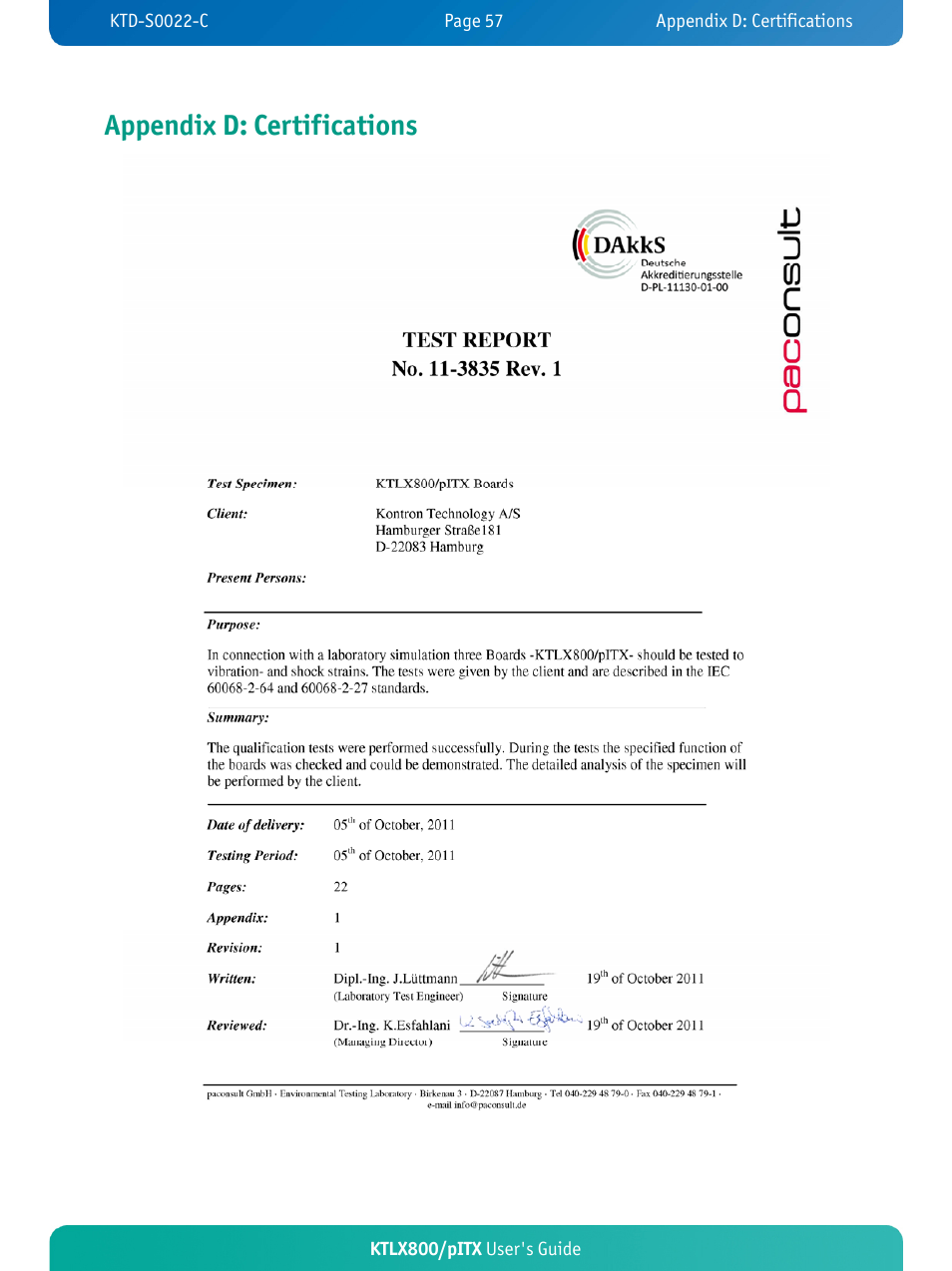 Appendix d: certifications | Kontron KTLX800-pITX User Manual | Page 62 / 66