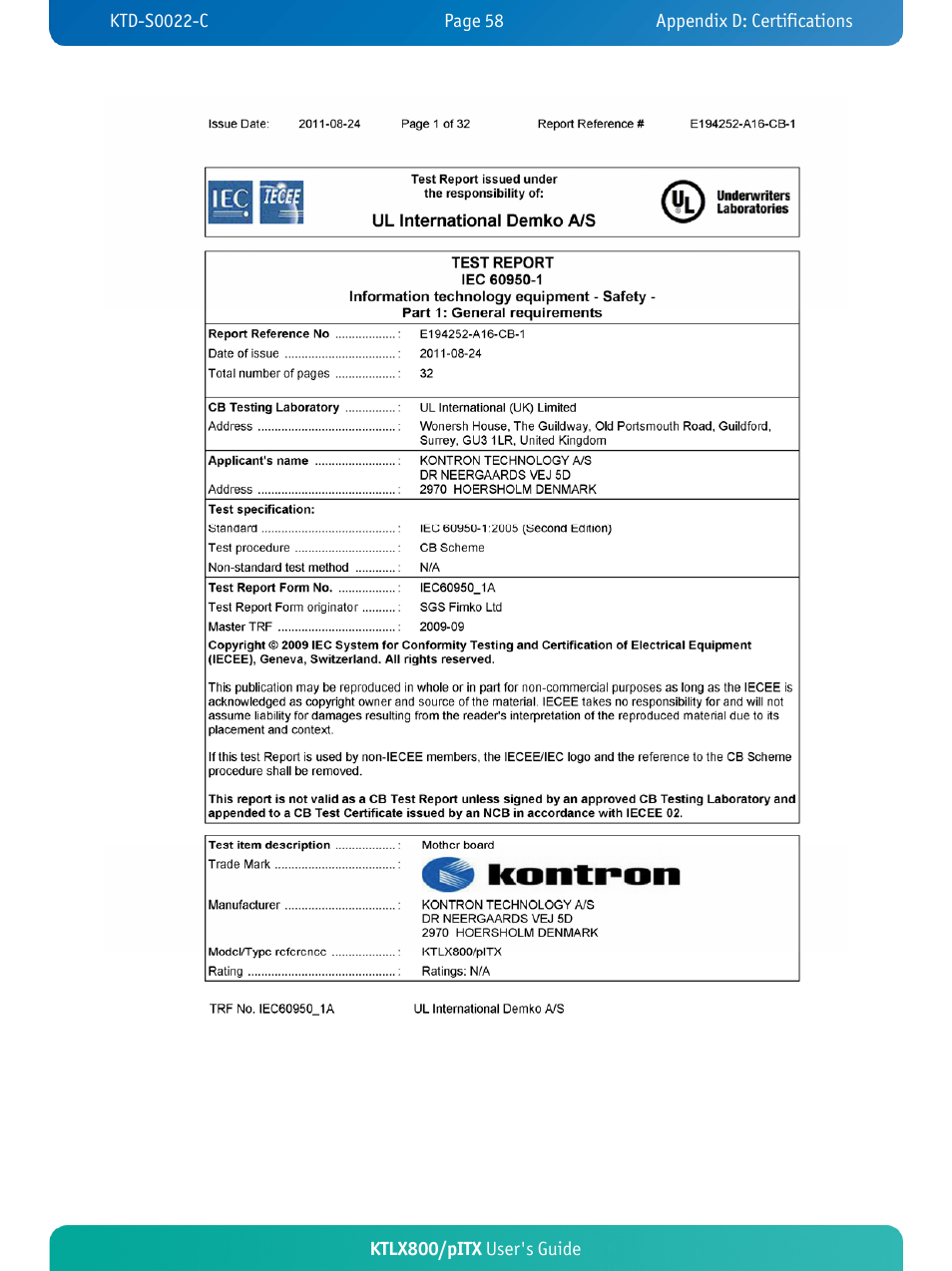 Kontron KTLX800-pITX User Manual | Page 63 / 66