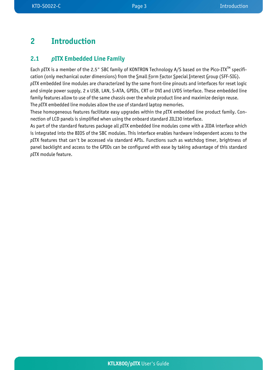 2introduction, 1 p itx embedded line family | Kontron KTLX800-pITX User Manual | Page 8 / 66