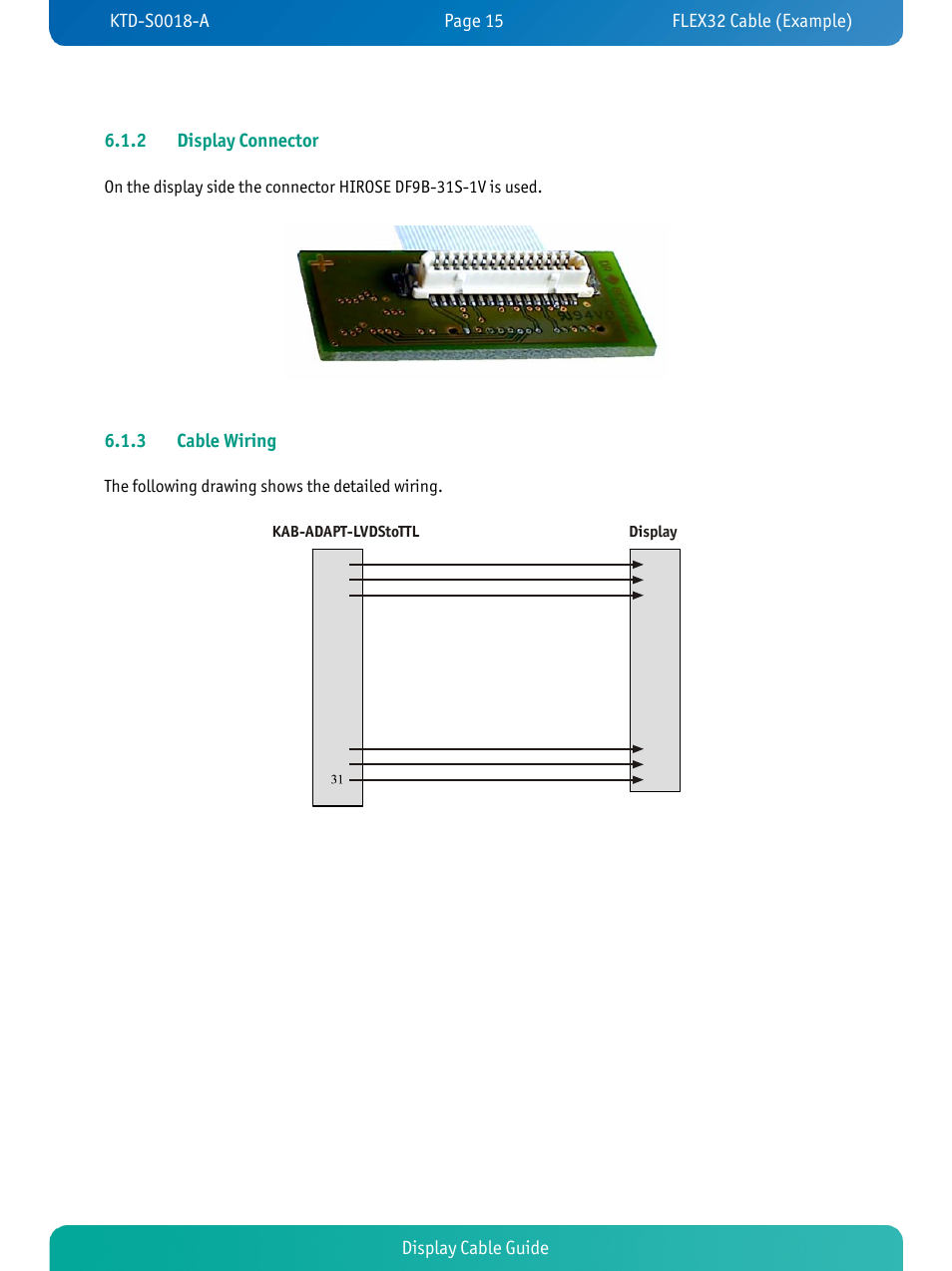 Display cable guide 6.1.2 display connector, 3 cable wiring | Kontron KTD-S0018-A User Manual | Page 17 / 19