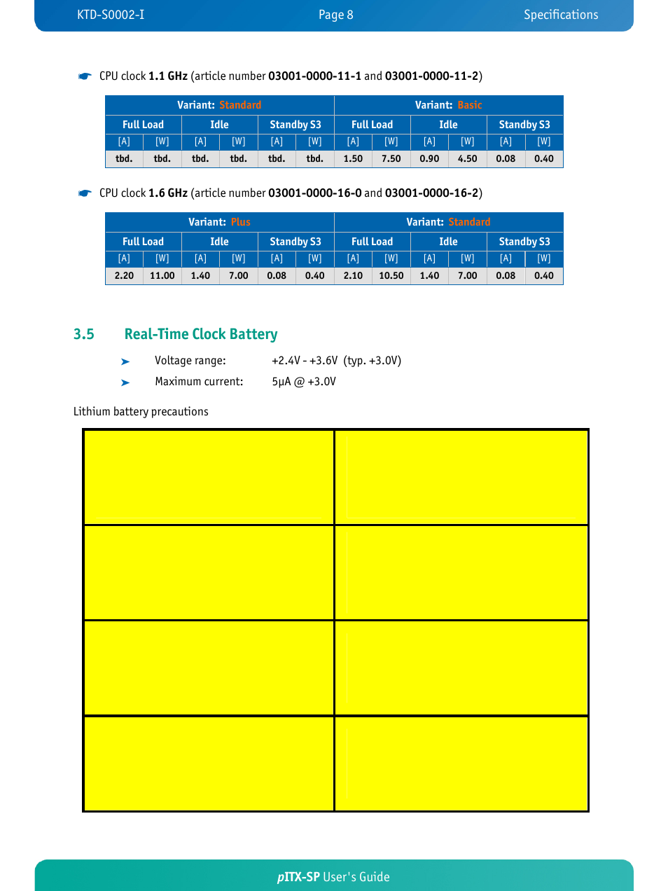 5 real-time clock battery, Pitx-sp user's guide | Kontron pITX-SP User Manual | Page 13 / 67