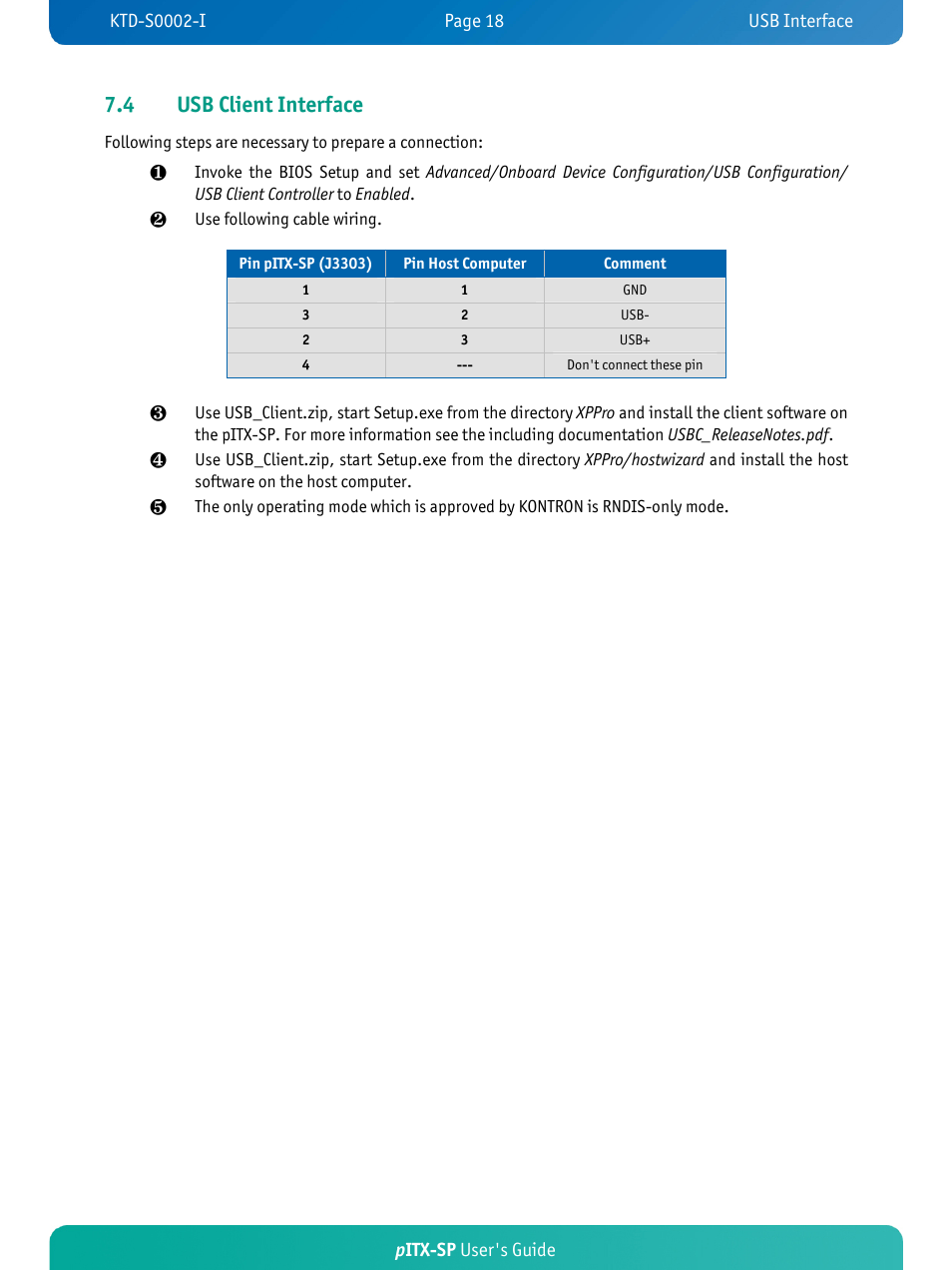 4 usb client interface | Kontron pITX-SP User Manual | Page 23 / 67