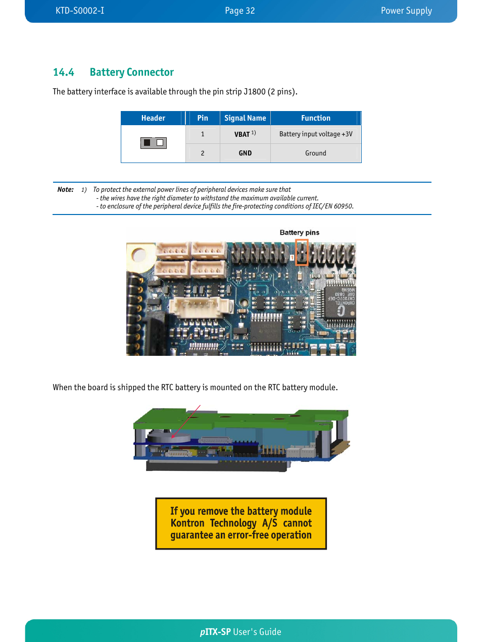 4 battery connector, Pitx-sp user's guide | Kontron pITX-SP User Manual | Page 37 / 67