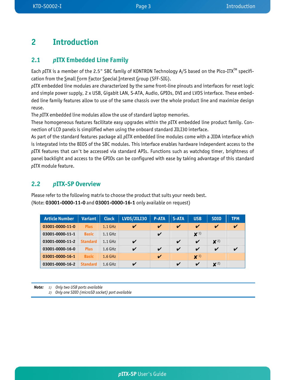 2introduction, 1 p itx embedded line family, 2 p itx-sp overview | Pitx-sp user's guide | Kontron pITX-SP User Manual | Page 8 / 67