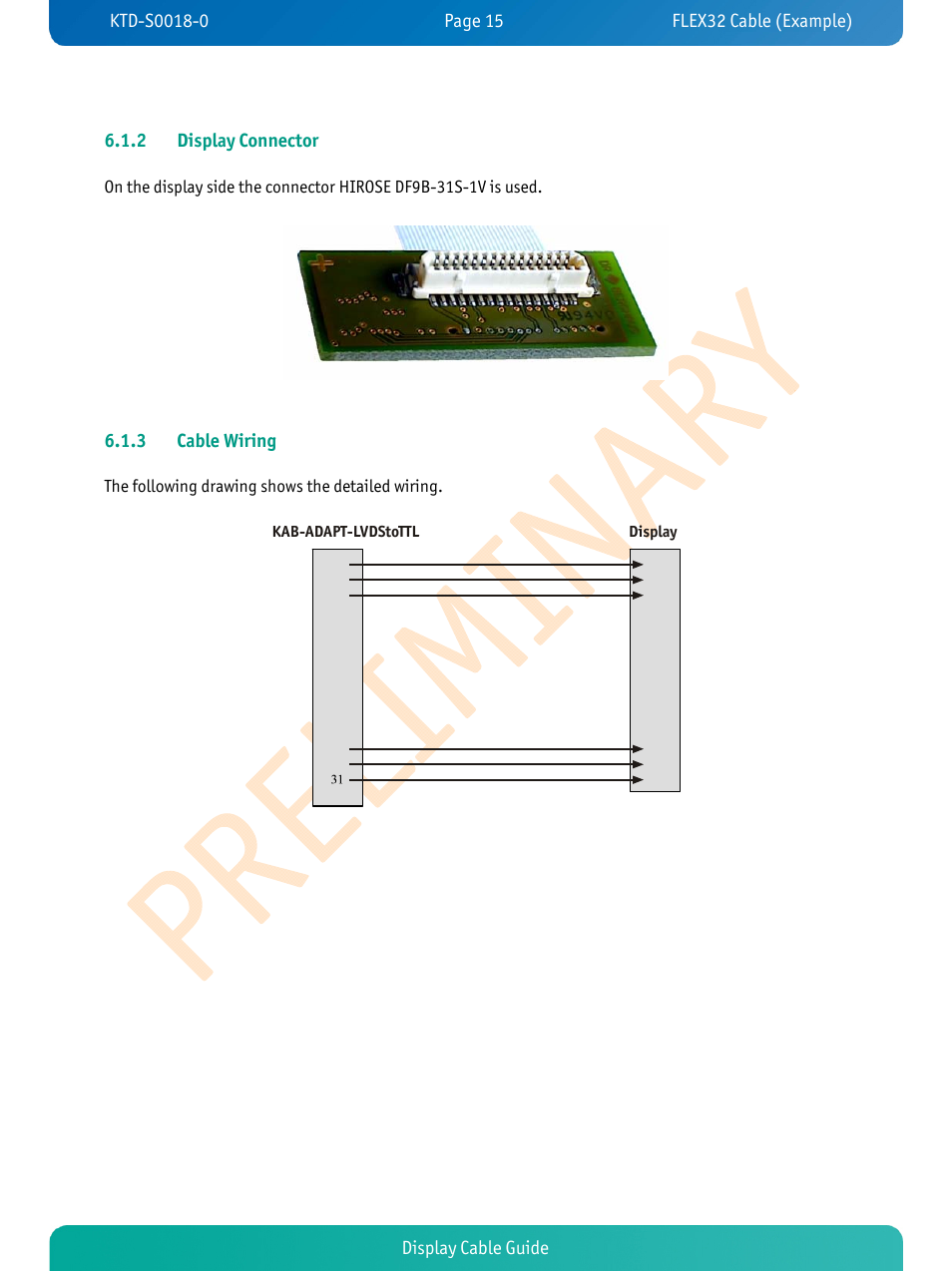 Display cable guide 6.1.2 display connector, 3 cable wiring | Kontron pITX-SP Display Cable User Manual | Page 17 / 19