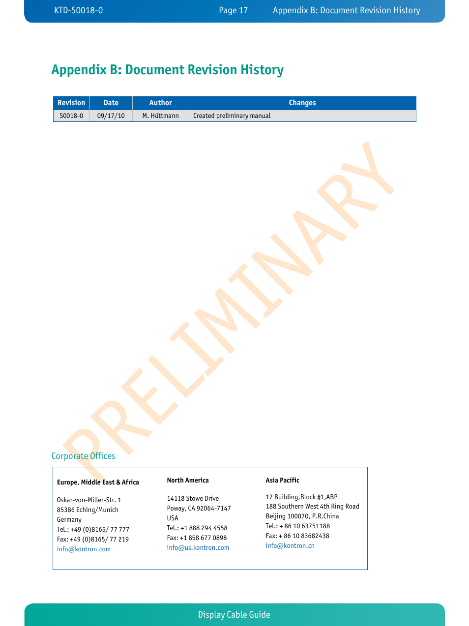 Appendix b: document revision history | Kontron pITX-SP Display Cable User Manual | Page 19 / 19