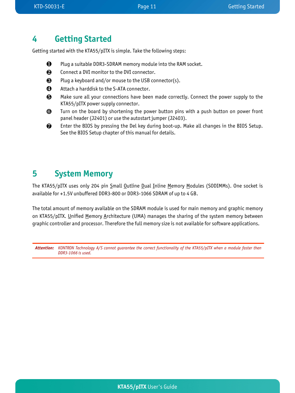 4getting started | Kontron KTA55-pITX User Manual | Page 15 / 67