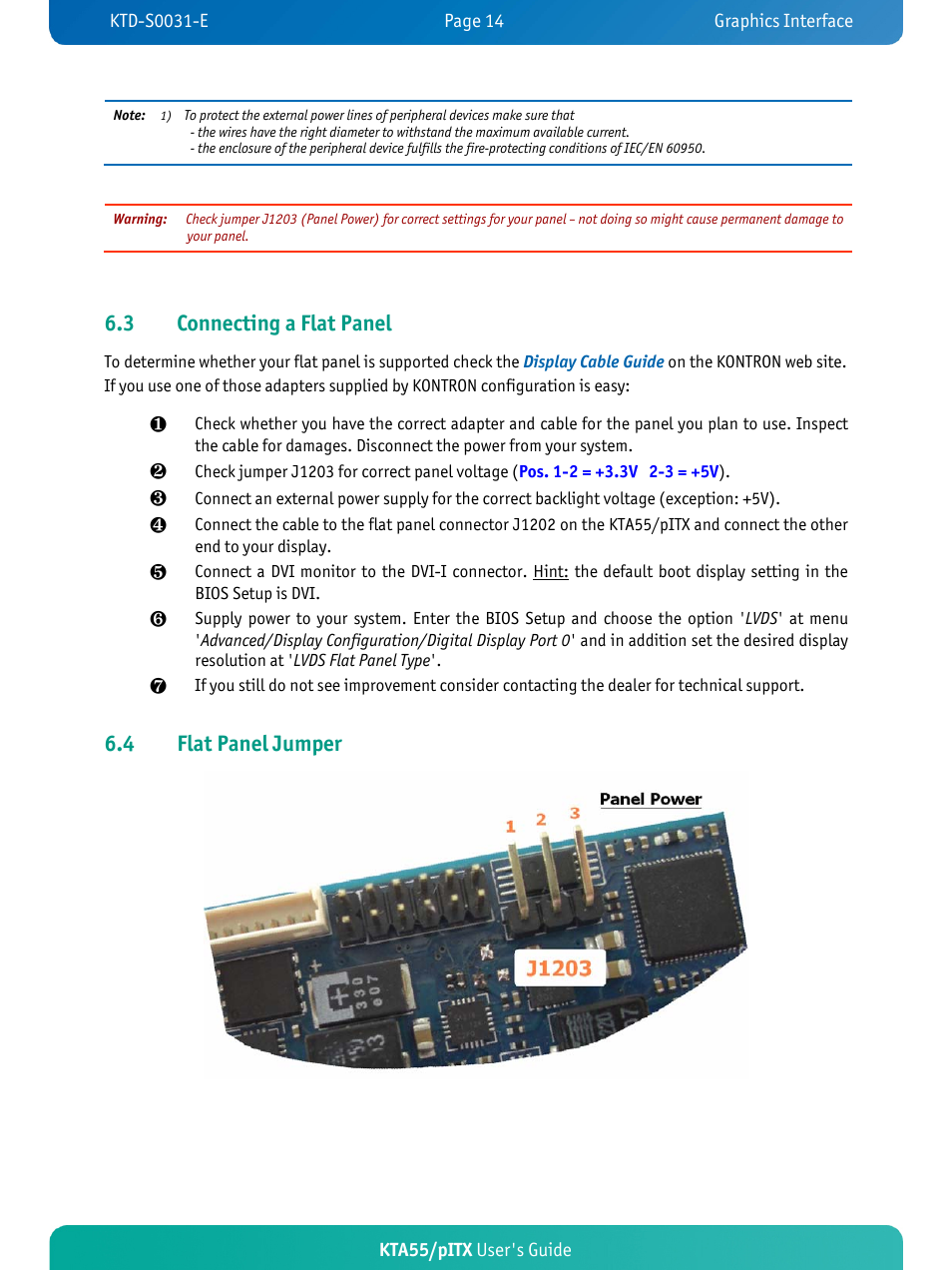 3 connecting a flat panel, 4 flat panel jumper | Kontron KTA55-pITX User Manual | Page 18 / 67