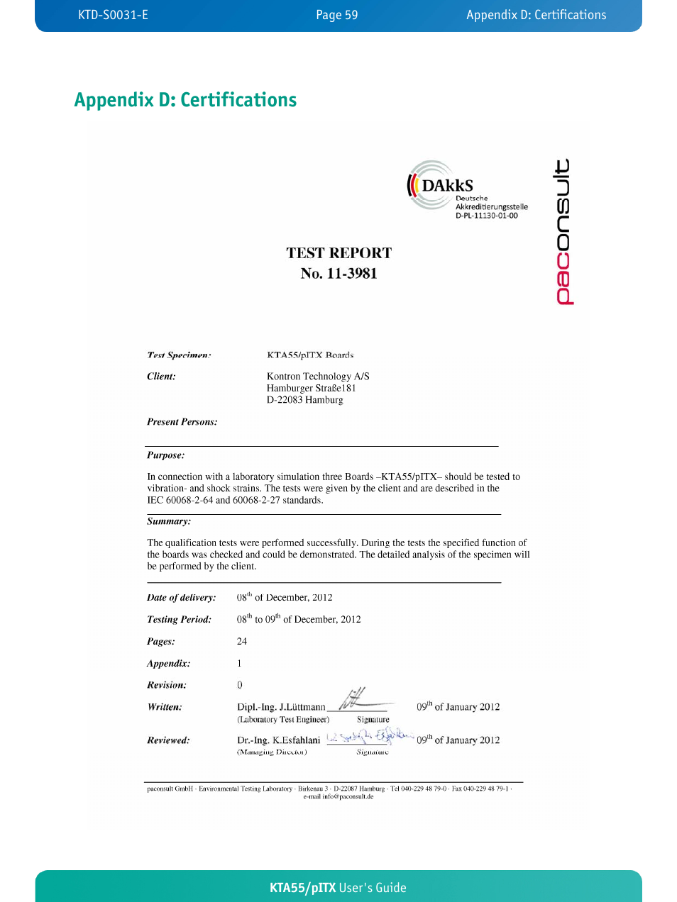 Appendix d: certifications | Kontron KTA55-pITX User Manual | Page 63 / 67