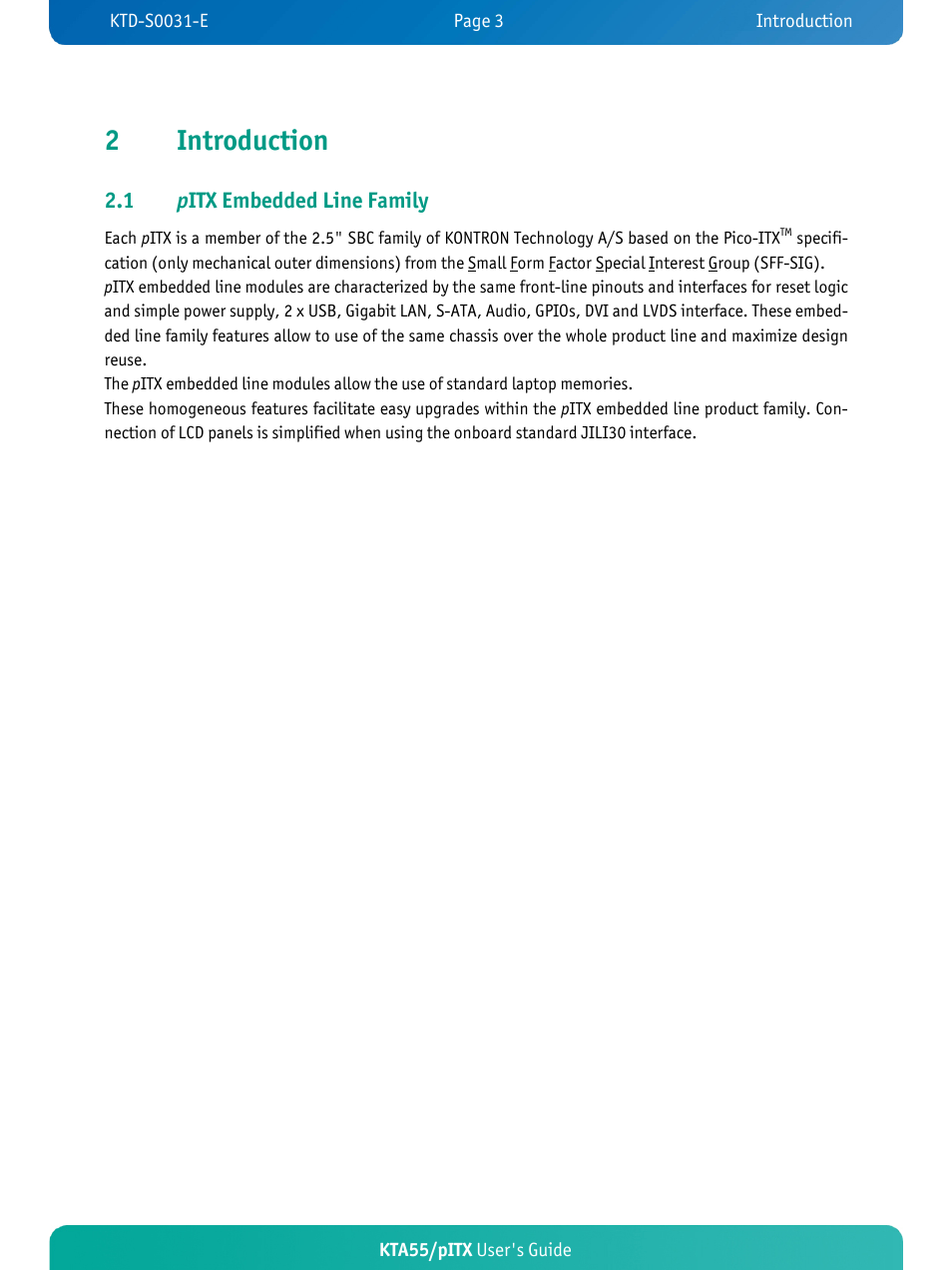 2introduction, 1 p itx embedded line family | Kontron KTA55-pITX User Manual | Page 7 / 67