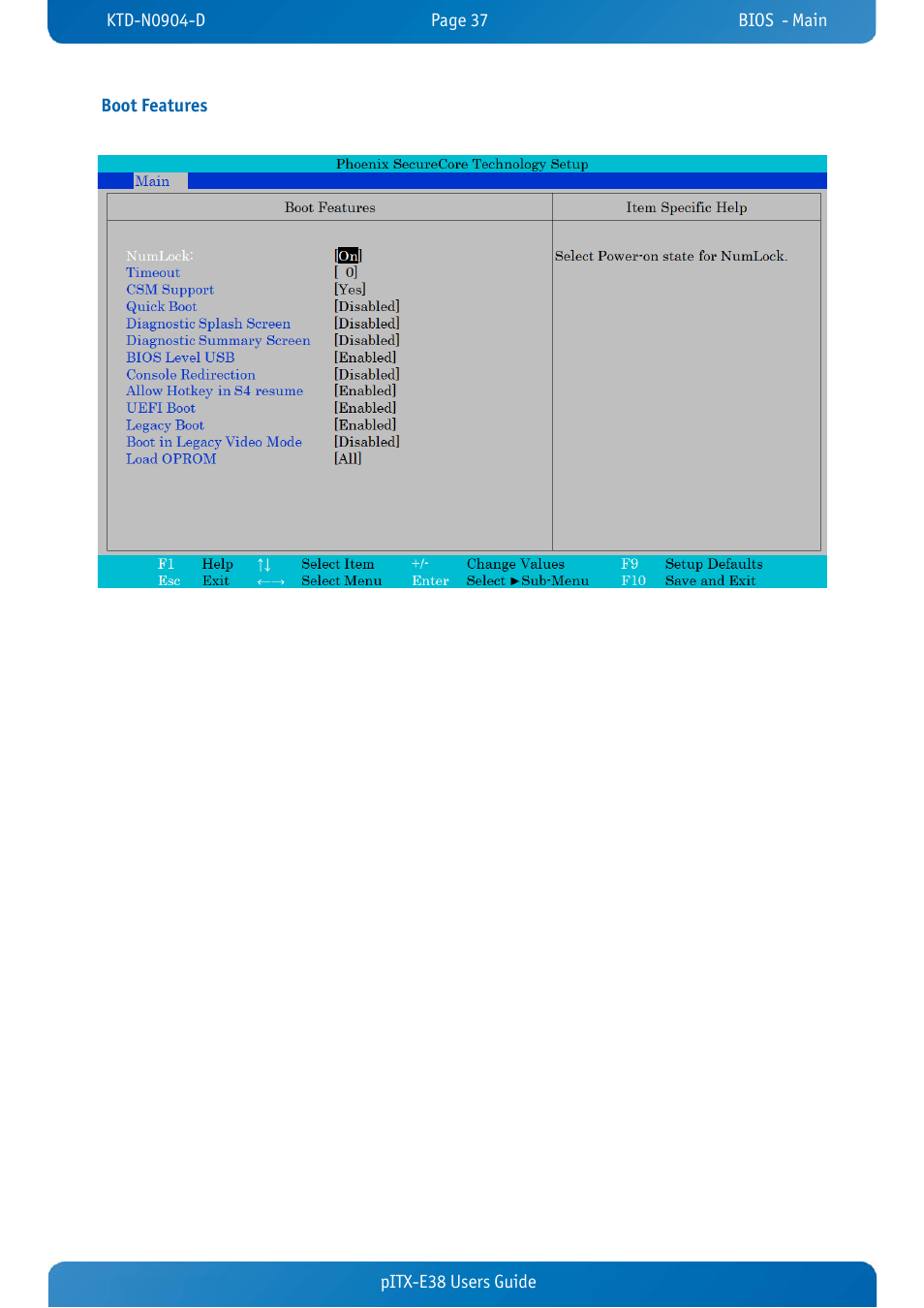 Boot features, Pitx-e38 users guide boot features | Kontron pITX-E38 User Manual | Page 39 / 61