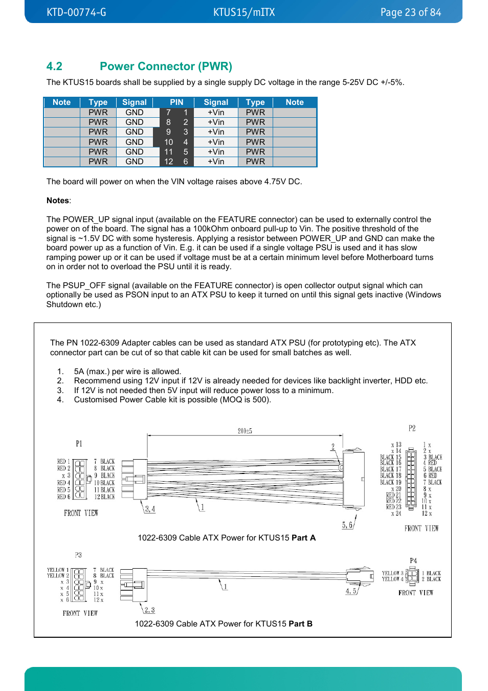 2 power connector (pwr), Power connector (pwr) | Kontron KTUS15-mITX - 1.1 Basic User Manual | Page 23 / 84