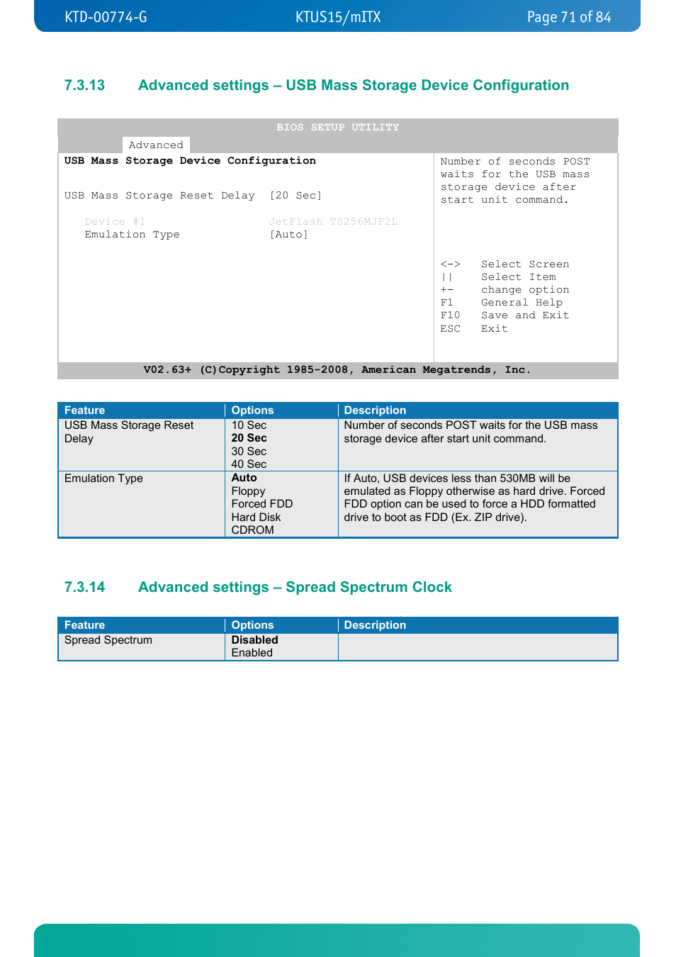 14 advanced settings – spread spectrum clock, Advanced settings – spread spectrum clock | Kontron KTUS15-mITX - 1.1 Basic User Manual | Page 71 / 84