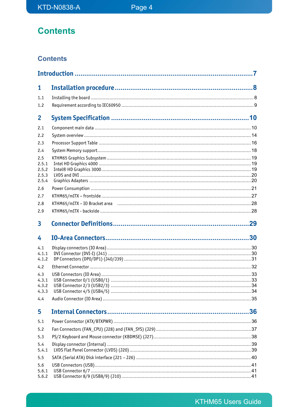 Kontron KTHM65-mITX User Manual | Page 4 / 129