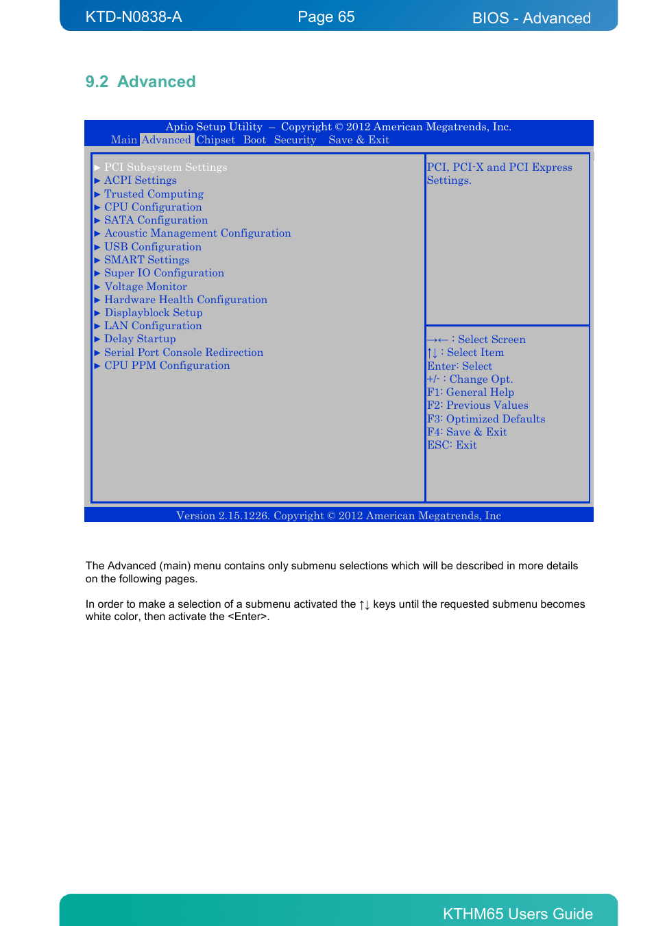 2 advanced, Advanced, Bios - advanced | Kontron KTHM65-mITX User Manual | Page 65 / 129