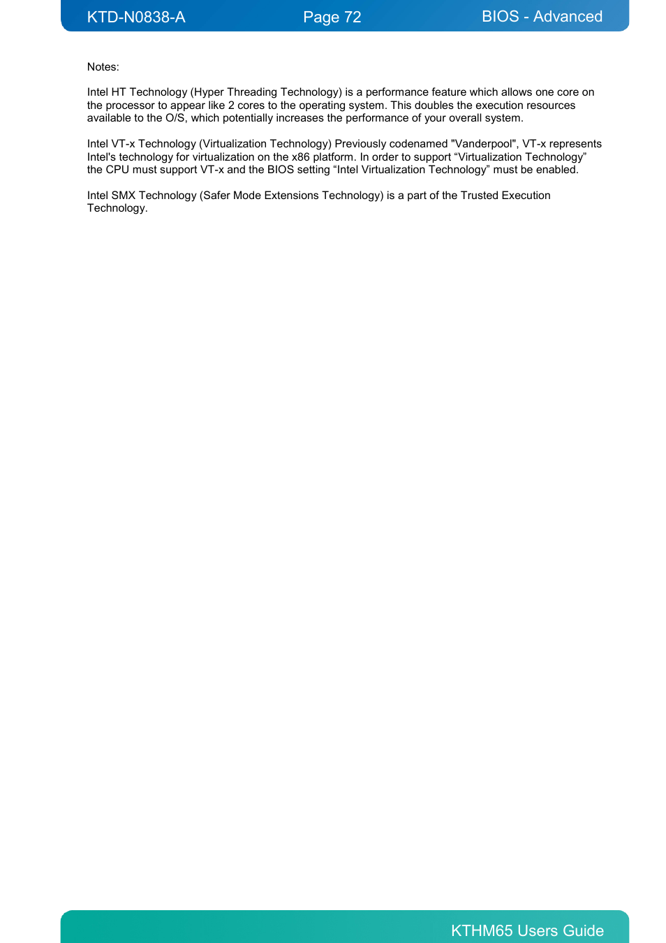 Bios - advanced | Kontron KTHM65-mITX User Manual | Page 72 / 129